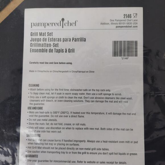 Pampered Chef Grill Mat Set 2146 NEW SEALED Dishwasher Safe Heat To 500 Degrees - Picture 2 of 3